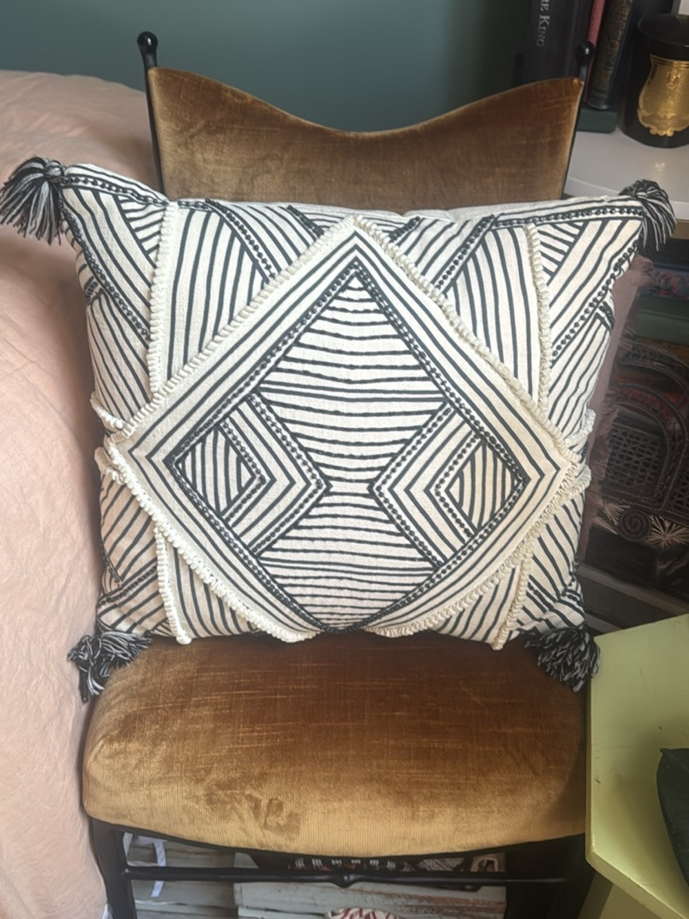Opalhouse Black & White Geometric Tassel Accent Pillow